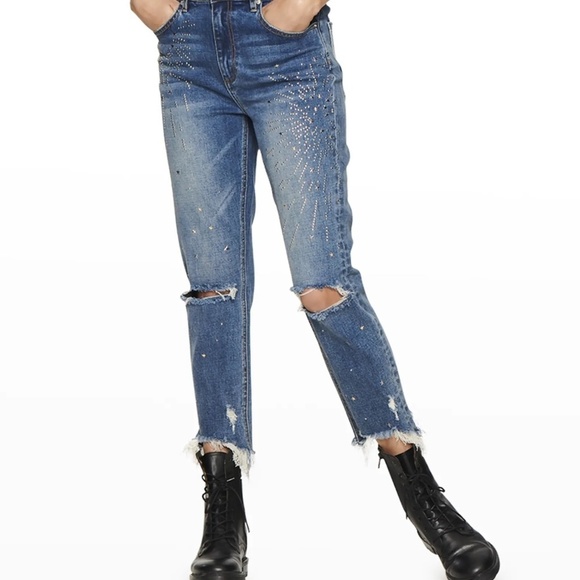 New! Blue Revival Starburst Piper Destructed Cropped Jeans In Chicago 16406 - Picture 1 of 14
